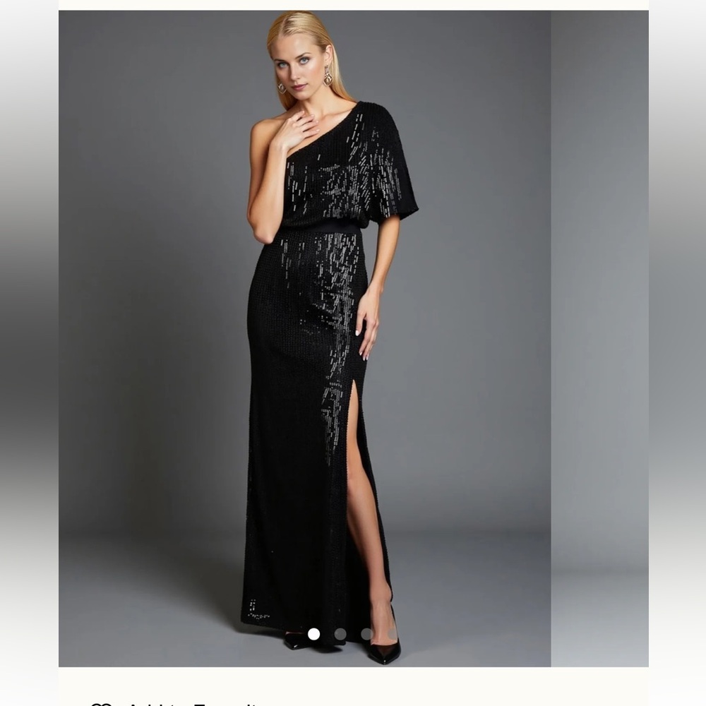 Dress Day Black Sequin One Shoulder Maxi Dress Slit Knit Size M - Picture 1 of 5
